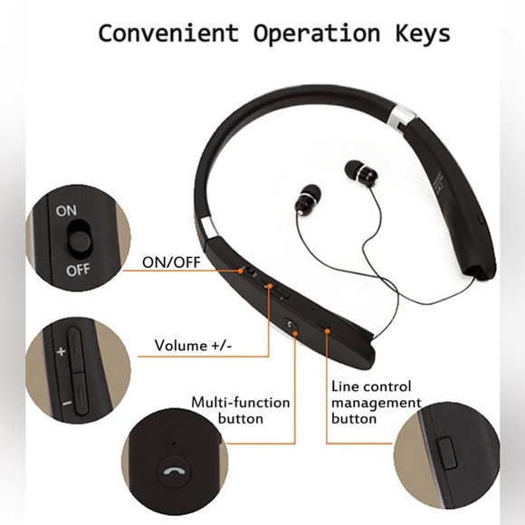 SX-991 Bluetooth Wireless Stereo Neckband Earbuds, Foldable Neck Hanging Type. - Picture 1 of 9